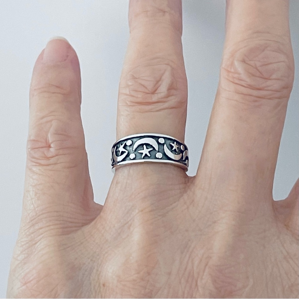 Sterling Silver Moon and Star Ring, Silver Rings, Celestial Jewelry, Sky Band